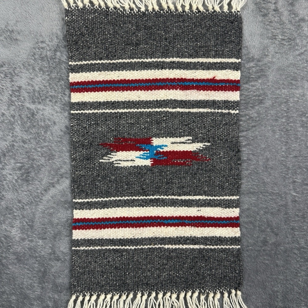 Vintage Southwest Native American Woven Tapestry 18.5x9 Inch Multicolor Fringe